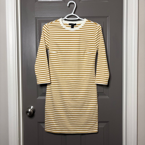 Forever 21 New Long Sleeve Striped Dress Mustard White Size S - Picture 8 of 8